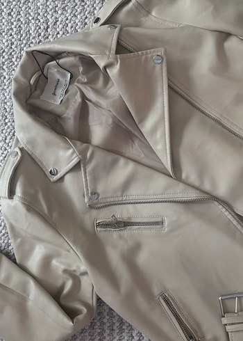 Bej Deri Midi Kadın Ceket - Görsel 4