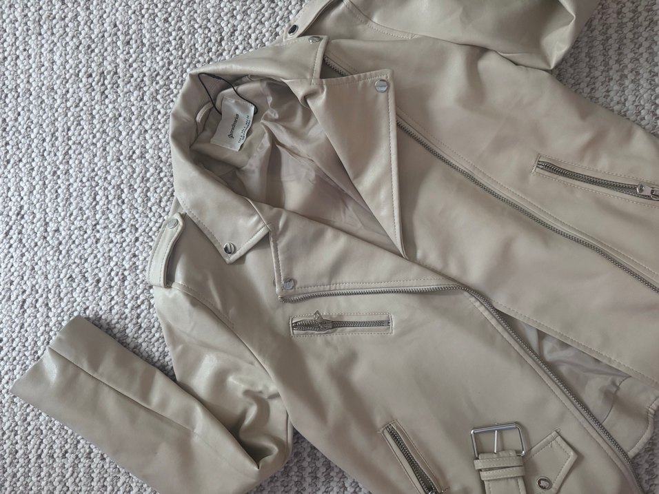 Bej Deri Midi Kadın Ceket - Görsel 4