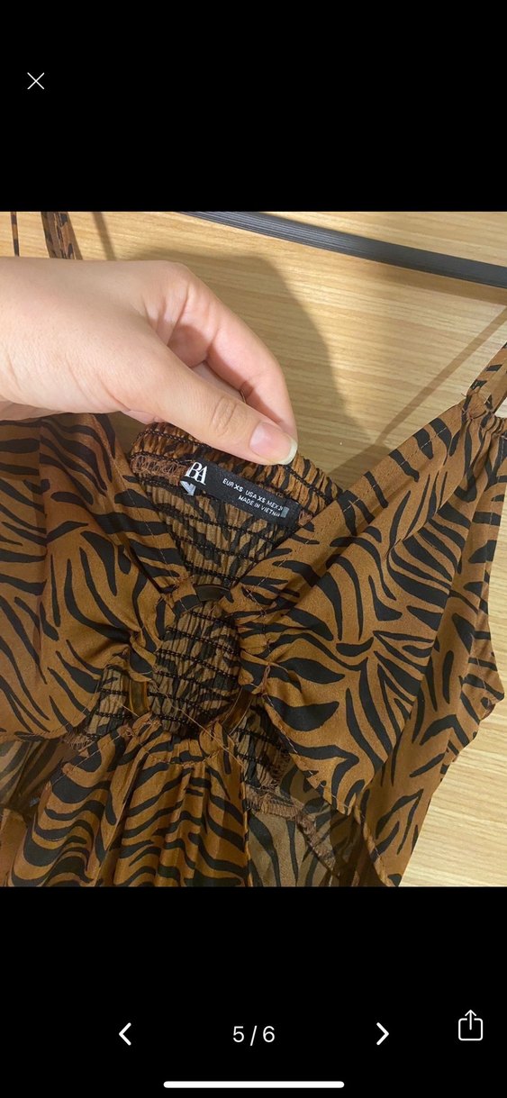 Kahverengi Zebra Desenli İnce Askılı Uzun Elbise - Görsel 5