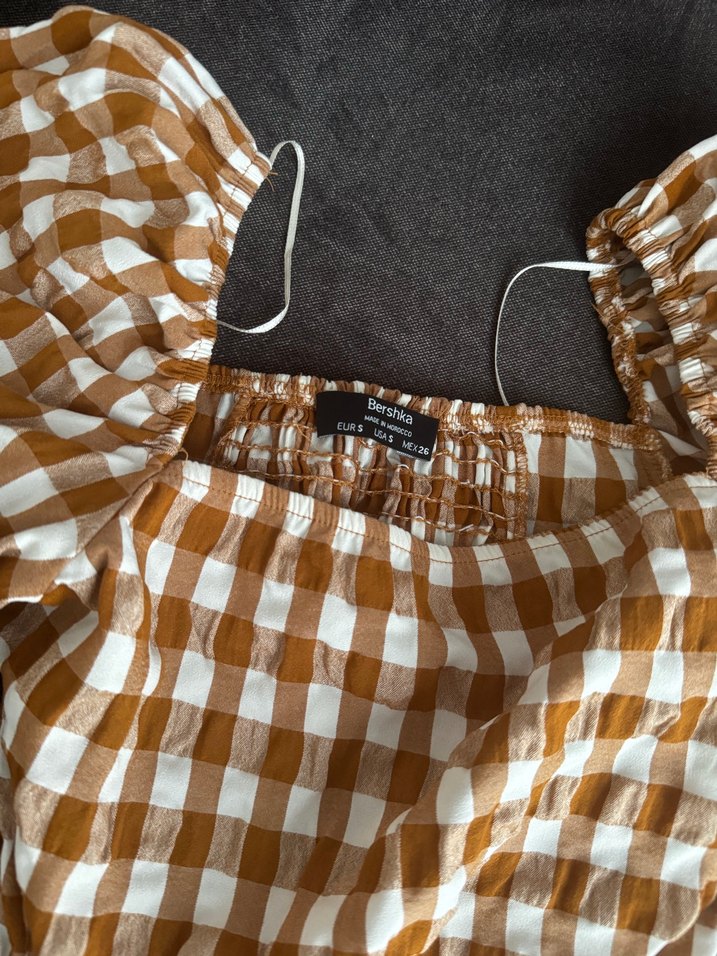 Bej Kareli Uzun Kollu Bohem crop - Görsel 2