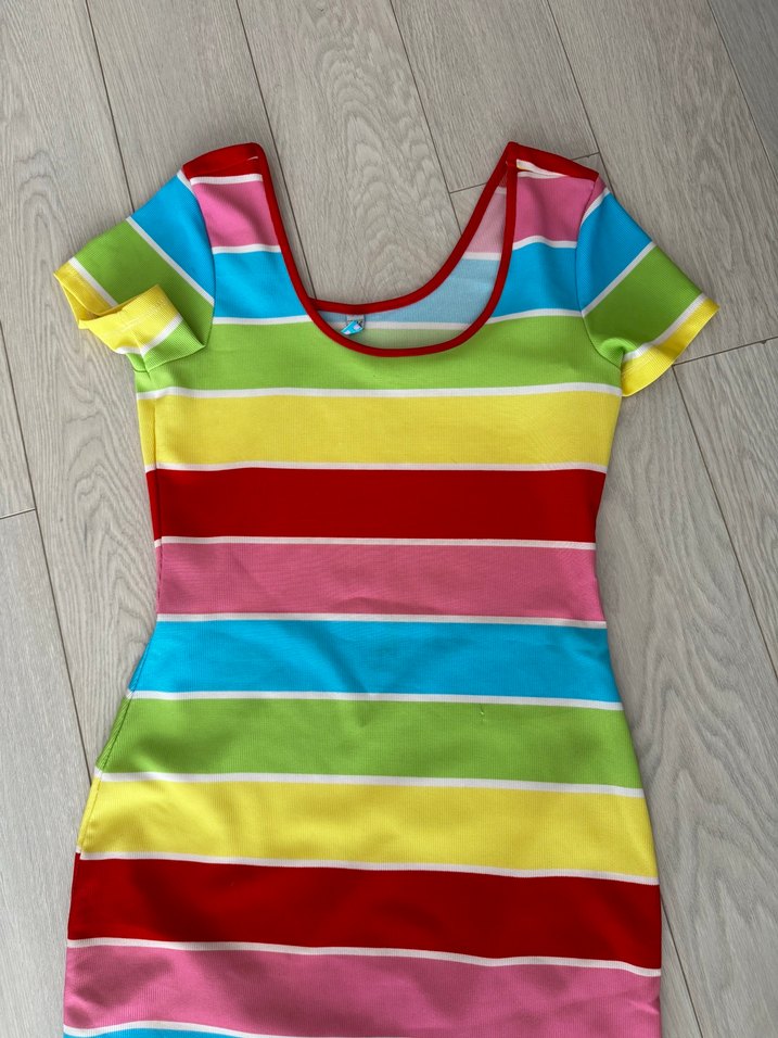 Renkli Mini Elbise, Kısa Kollu, Dar Kesim - Görsel 3