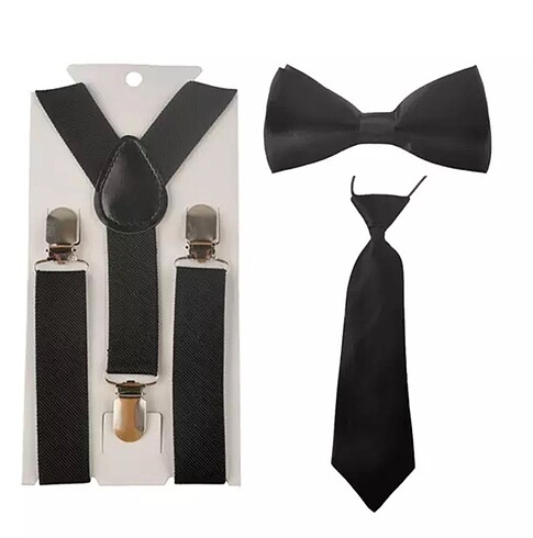 Çocuk papyon kravat ve pantolon askısı seti - Görsel 2