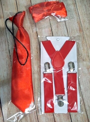 Çocuk papyon kravat ve pantolon askısı seti - Görsel 4