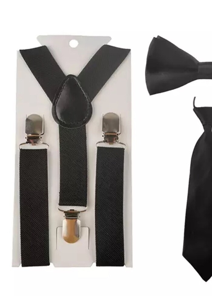 Çocuk papyon kravat ve pantolon askısı seti - Görsel 2