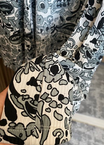 40 Beden Uzun Desenli Gri Bohem Kadın Kimono