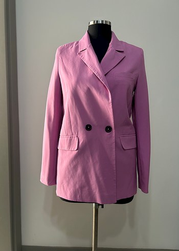 Pembe Düğmeli Midi Kadın Blazer Ceket