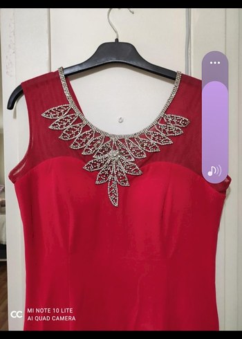 Kırmızı İşlemeli Uzun Abiye Elbise - Görsel 5