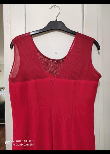 Kırmızı İşlemeli Uzun Abiye Elbise - Görsel 3