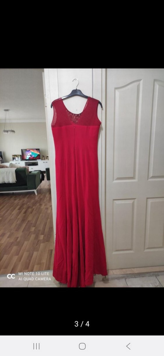 Kırmızı İşlemeli Uzun Abiye Elbise - Görsel 2
