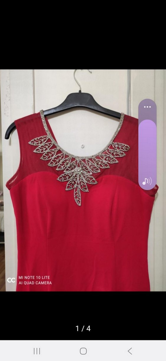 Kırmızı İşlemeli Uzun Abiye Elbise - Görsel 5