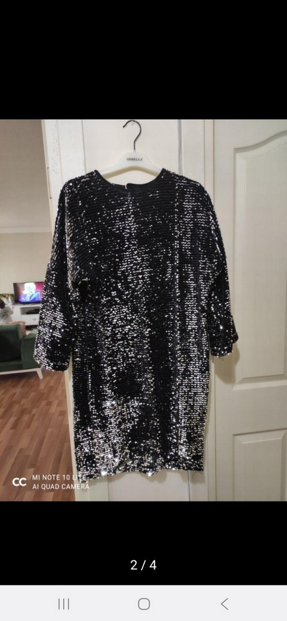 Uzun Kollu Siyah Payetli Gece Elbisesi - Görsel 2