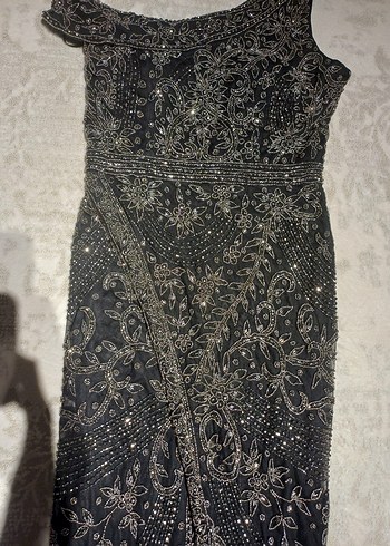 Boncuk İşlemeli Siyah Uzun Abiye Elbise - Görsel 5