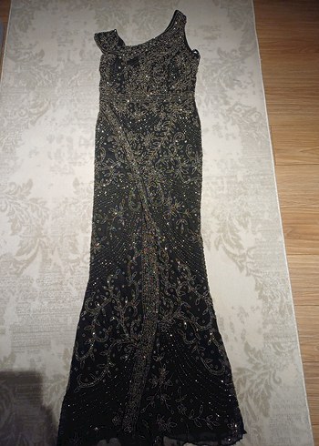 Boncuk İşlemeli Siyah Uzun Abiye Elbise - Görsel 3