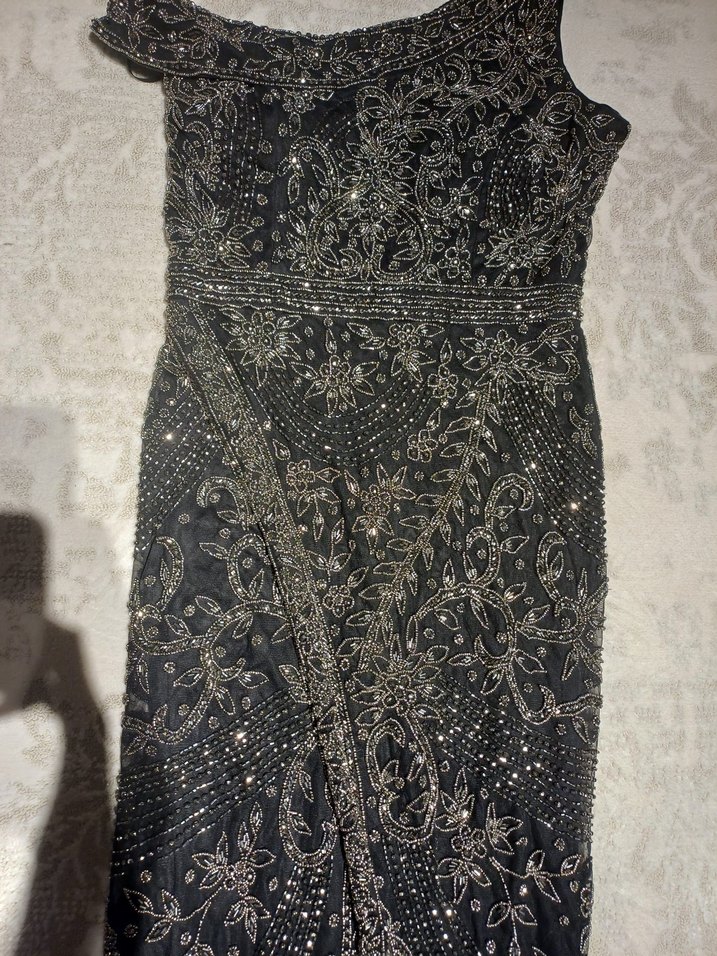 Boncuk İşlemeli Siyah Uzun Abiye Elbise - Görsel 5