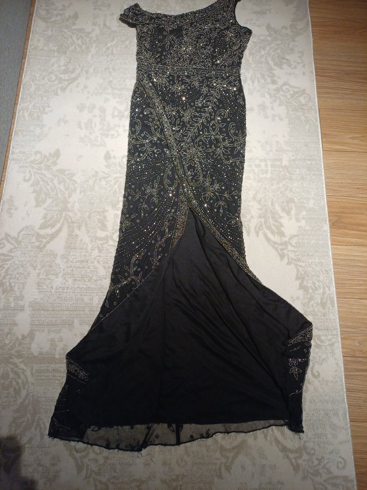 Boncuk İşlemeli Siyah Uzun Abiye Elbise - Görsel 2