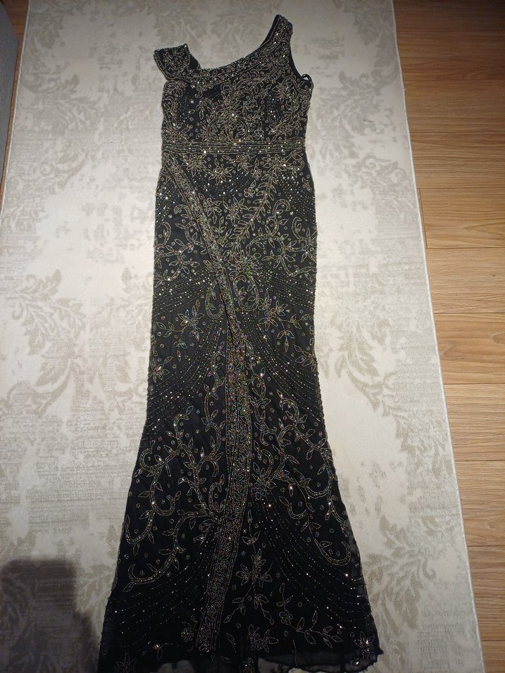 Boncuk İşlemeli Siyah Uzun Abiye Elbise - Görsel 3