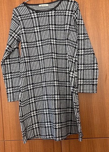 Gri Kareli Uzun Kollu Triko elbise - Görsel 2