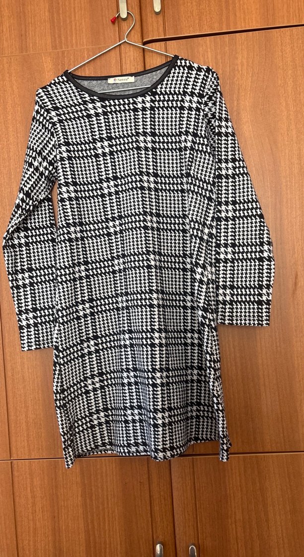 Gri Kareli Uzun Kollu Triko elbise - Görsel 2