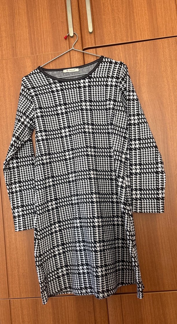 Gri Kareli Uzun Kollu Triko elbise - Görsel 3