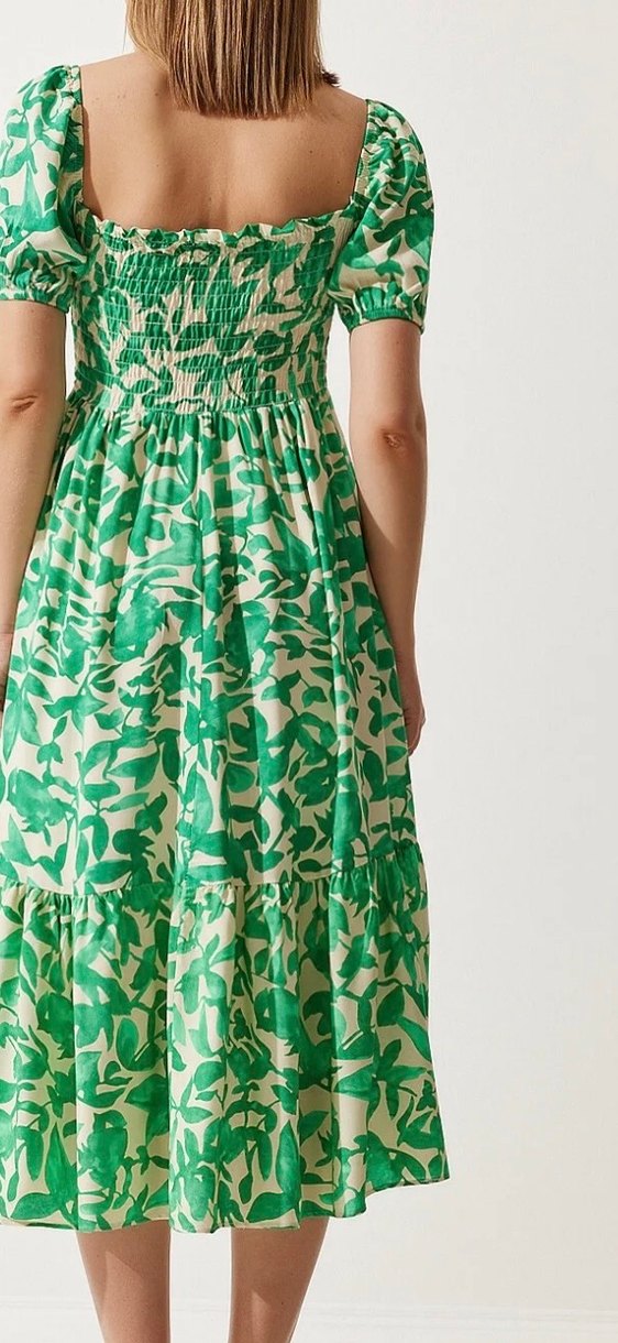 Yeşil Desenli gipe elbise - Görsel 3