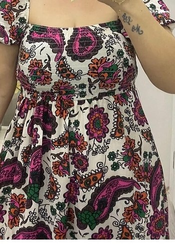 Çiçek Desenli Uzun Bohem Elbise - Görsel 2