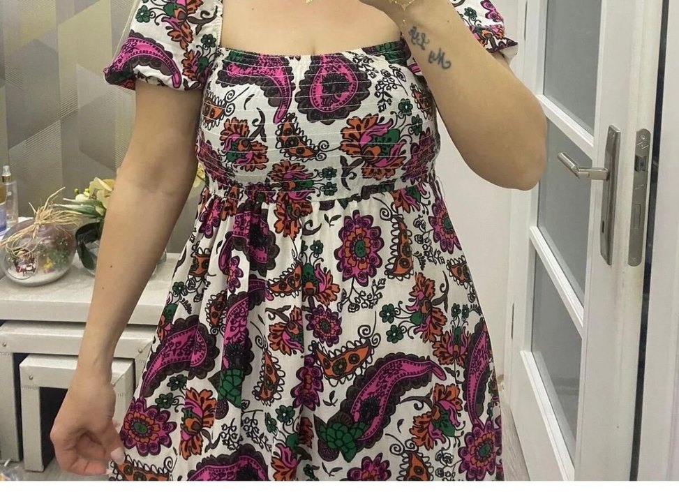 Çiçek Desenli Uzun Bohem Elbise - Görsel 2