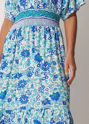 Mavi Bohem V Yakalı Uzun Elbise - Görsel 3
