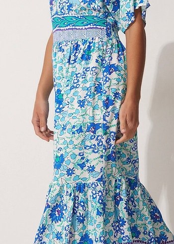 Mavi Bohem V Yakalı Uzun Elbise - Görsel 2