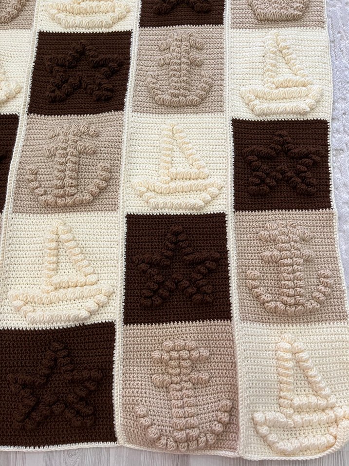 El örgüsü Bej Kareli Örgü Çocuk Battaniyesi - Görsel 4