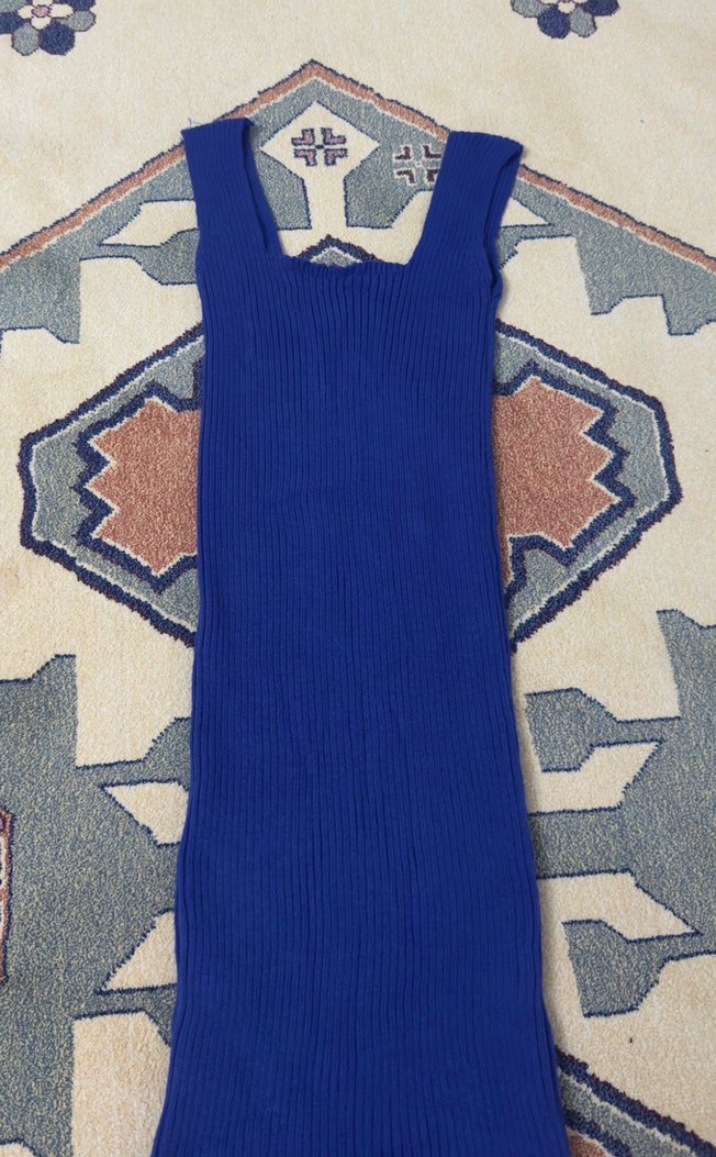Sıfır Kol Mavi Triko Uzun Elbise - Görsel 2