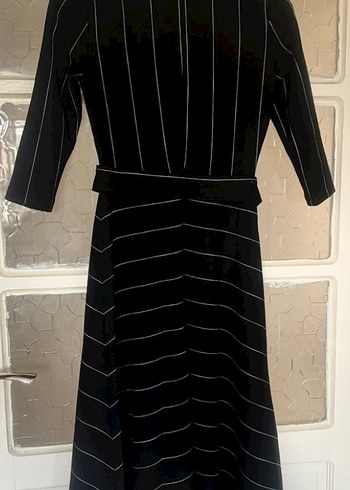 Kemerli Siyah Çizgili Uzun Kadın Elbise adl - Görsel 4