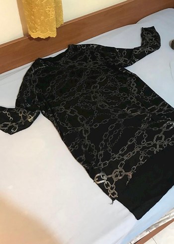 Zincir Desenli Siyah Kadın Triko tunik - Görsel 3