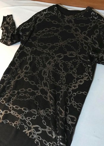 Zincir Desenli Siyah Kadın Triko tunik - Görsel 4