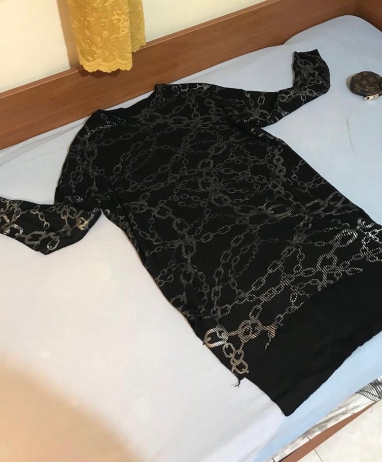 Zincir Desenli Siyah Kadın Triko tunik - Görsel 3