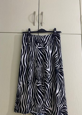 Zebra Desenli Pilili Kadın Midi Etek - Görsel 2