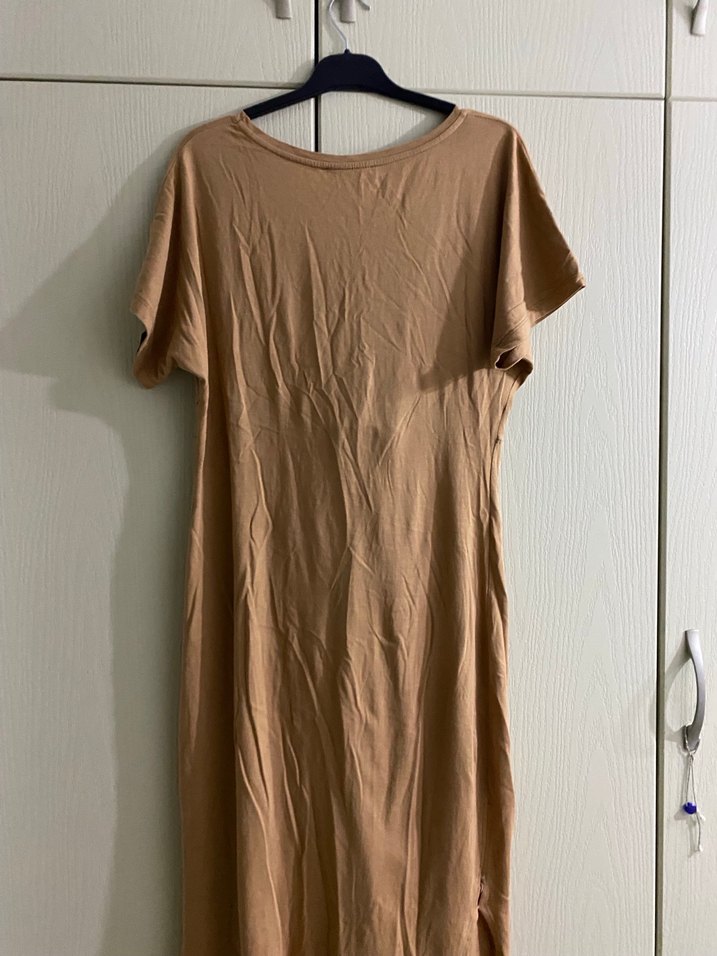 Bej Uzun Salaş Bağlamalı Elbise - Görsel 2