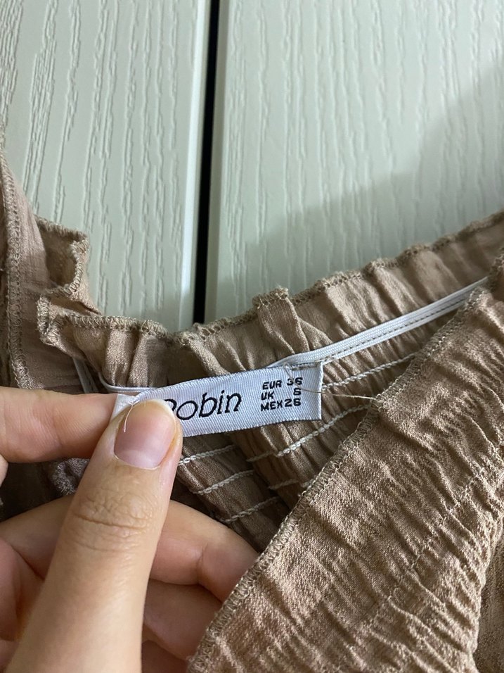 Bej Kemerli Uzun Keten Elbise - Görsel 2