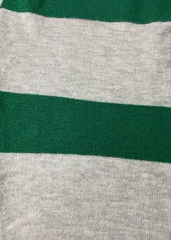V Yaka Gri-Yeşil Çizgili Örgü Kadın Kazak - Görsel 3