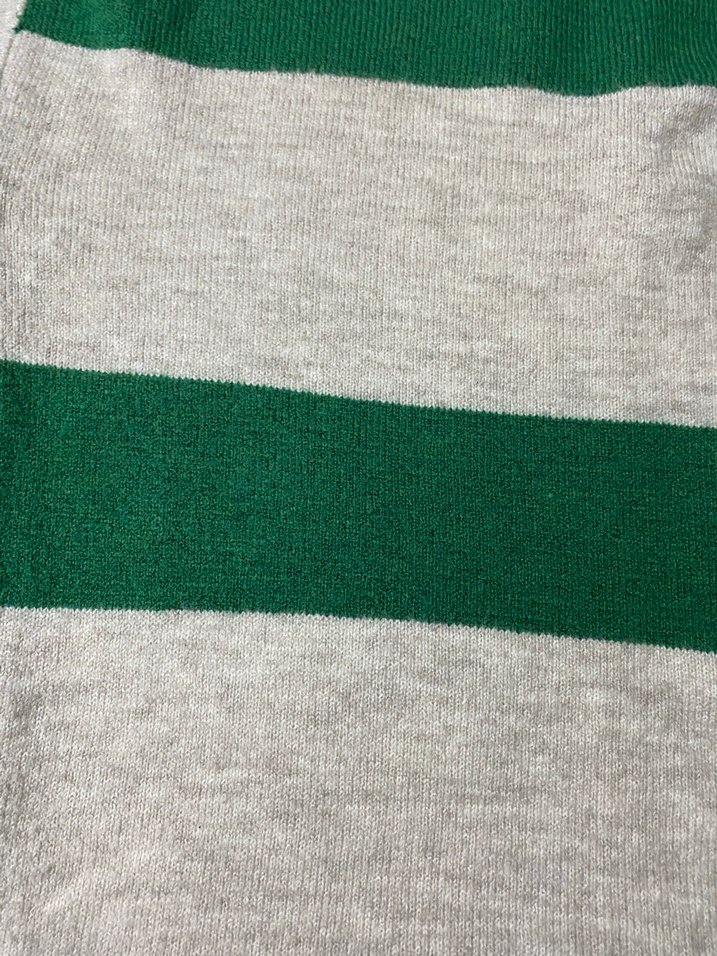V Yaka Gri-Yeşil Çizgili Örgü Kadın Kazak - Görsel 3