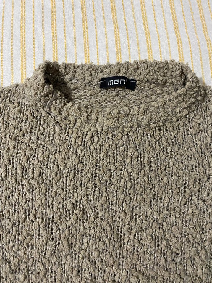 Gri Örgü Kadın Keten Kazak - Görsel 5