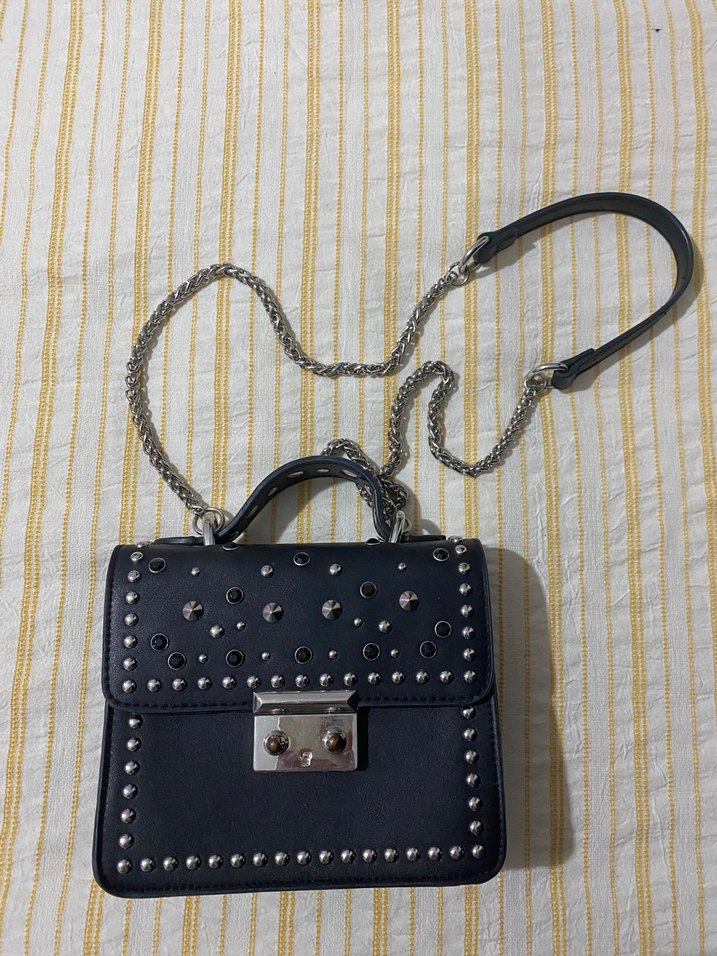 Tokalı Siyah Deri Gotik Kadın Çanta - Görsel 2