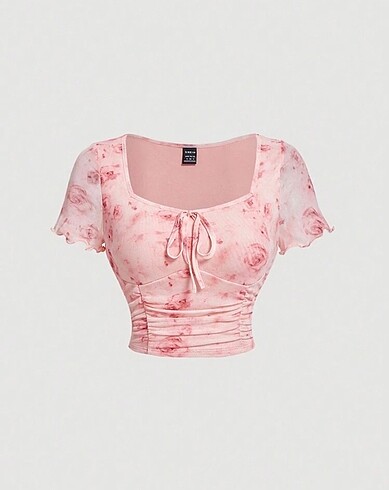 Pembe Gül Desenli Crop