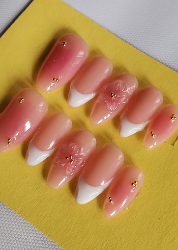 Pastel Pembe Çiçekli Jel Takma Tırnak Seti - Görsel 8