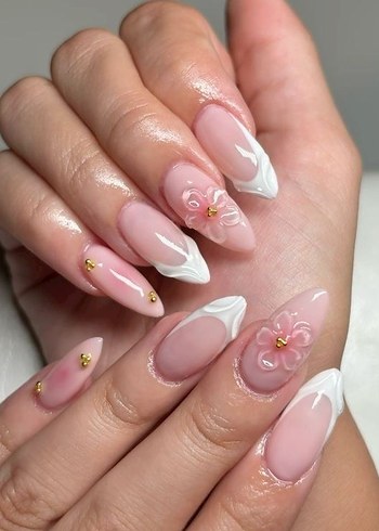 Pastel Pembe Çiçekli Jel Takma Tırnak Seti - Görsel 4