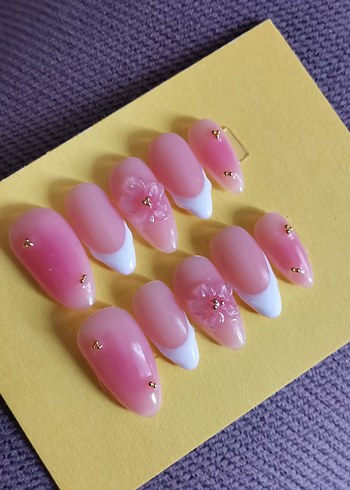 Pastel Pembe Çiçekli Jel Takma Tırnak Seti - Görsel 6