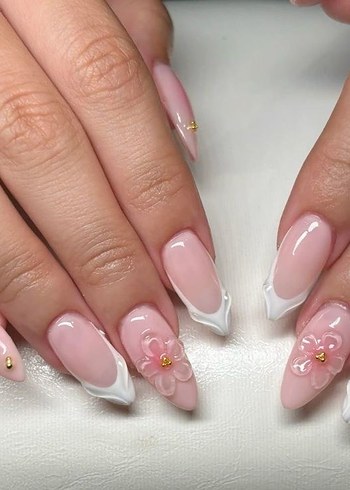 Pastel Pembe Çiçekli Jel Takma Tırnak Seti - Görsel 3