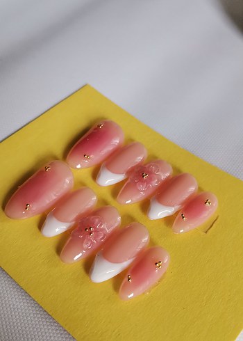 Pastel Pembe Çiçekli Jel Takma Tırnak Seti - Görsel 7