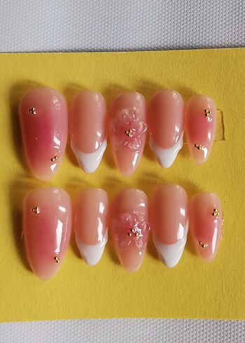 Pastel Pembe Çiçekli Jel Takma Tırnak Seti - Görsel 10