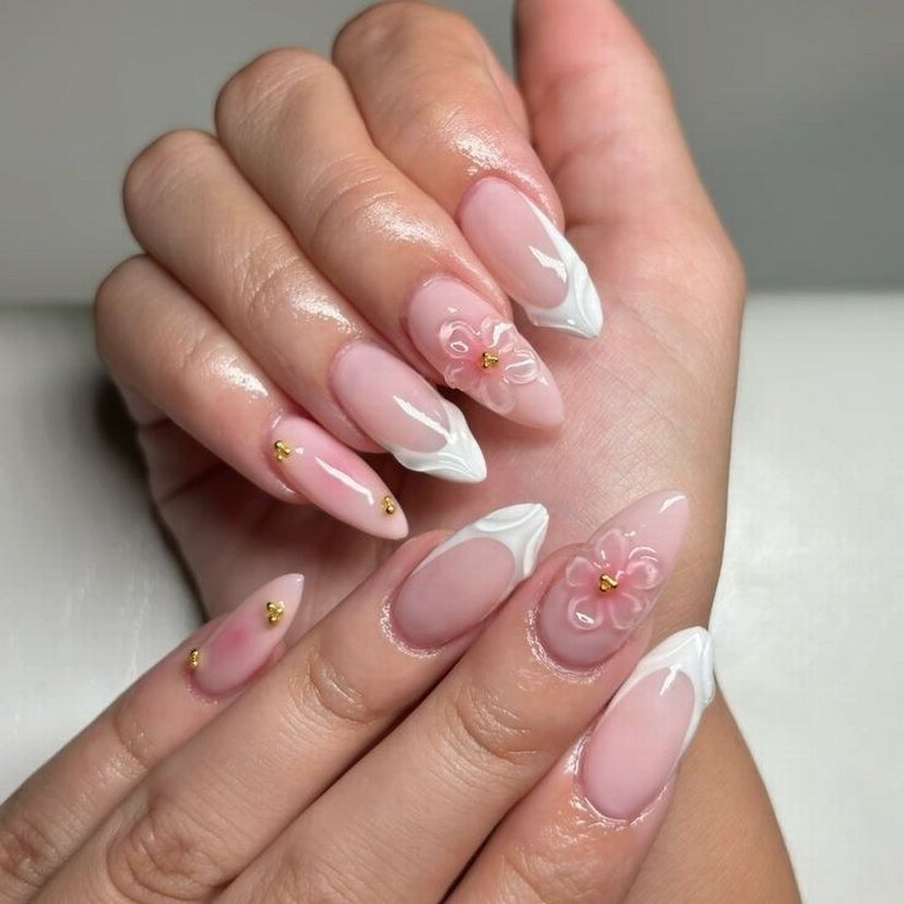 Pastel Pembe Çiçekli Jel Takma Tırnak Seti - Görsel 4