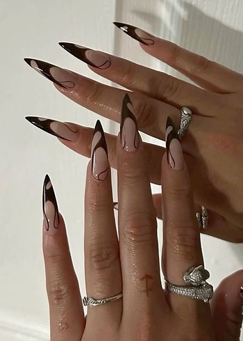 Kahverengi Dalga Desenli Jel Takma Tırnak - Görsel 2